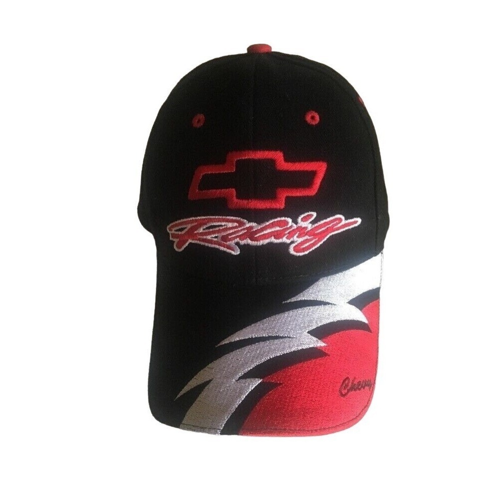 Chevrolet Racing Black Adjustable Baseball Cap With Embroidered Logo & Red Accen